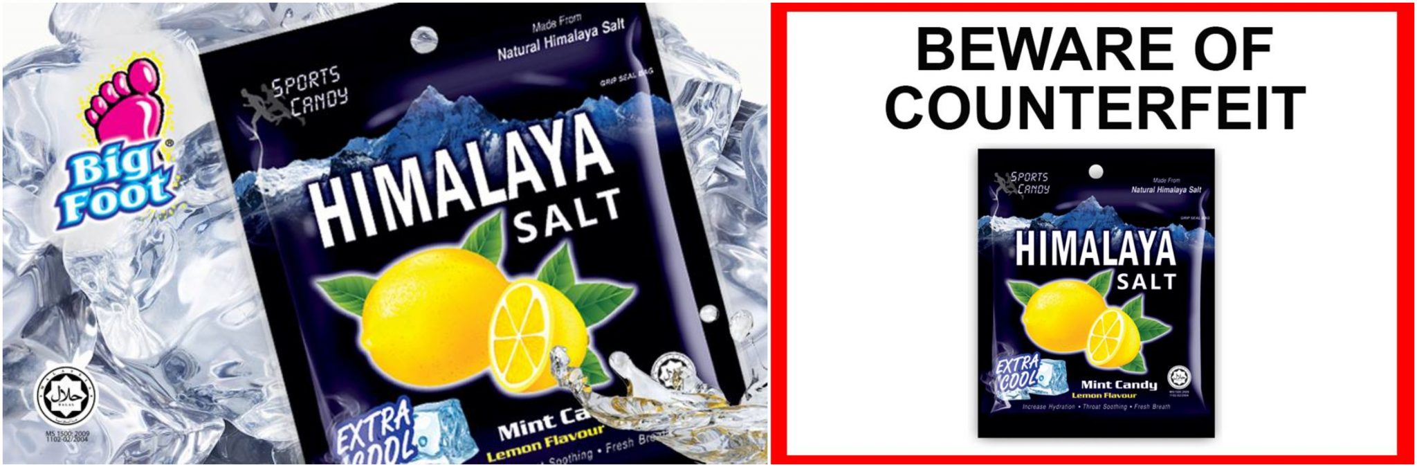 Buy Big Foot Himalaya Salt Mint Candy Lemon Flavour (Extra Cool) 15g (Box  of 12) - Malaysian Supermarket Online UK